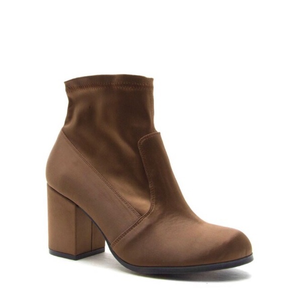 brown satin block heel booties - Picture 7 of 7